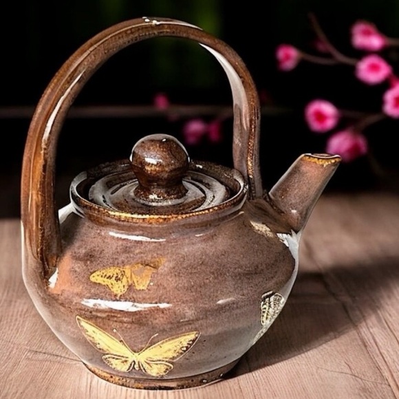 Teapot for One in Taupe with Genuine Gold Butterflies/Tea Lover Gift - Picture 10 of 10